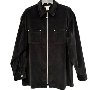 Jones NY Black Velvet Zip Shirt Jacket ✨ 100% Cotton